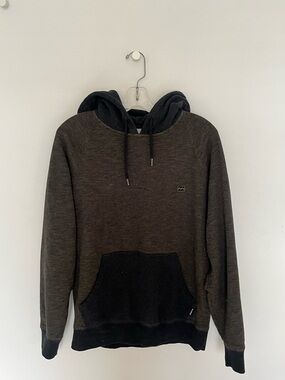 Olive Green and Charcoal Hooded Pullover Sweatshirt
